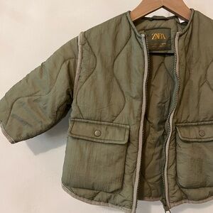 Zara Kids Green Quilted Puffer Jacket